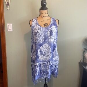 Koko Knot Womens Boho Travel Tropical Leaf Vacation Tunic Tank‎ Top Blue Medium
